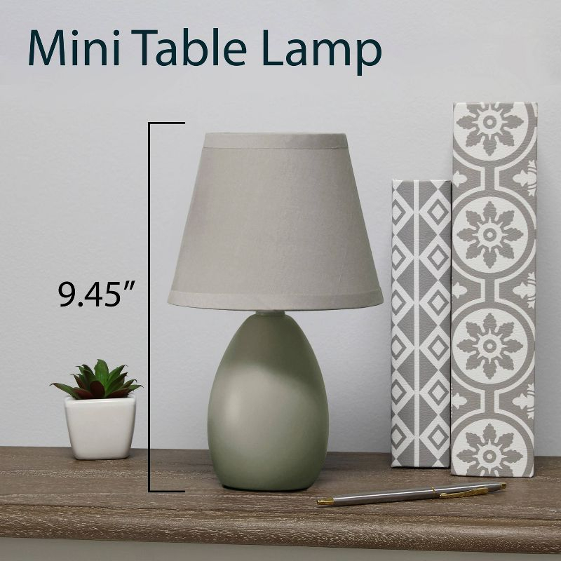 Simple Designs 9.45" Mini Egg Oval Ceramic Table Lamp with Matching Shade (Includes LED Light Bulb) Gray