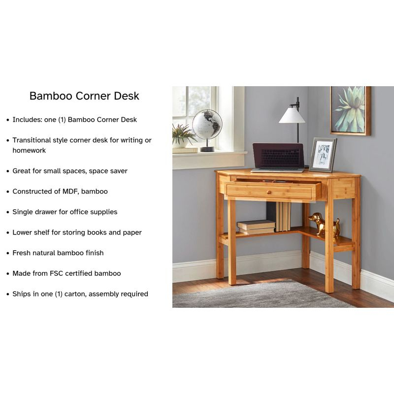Buylateral Bamboo Corner Desk with Drawer Natural