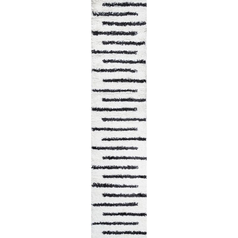 2'x10' Alaro Berber Stripe Shag Runner Rug, White - JONATHAN Y