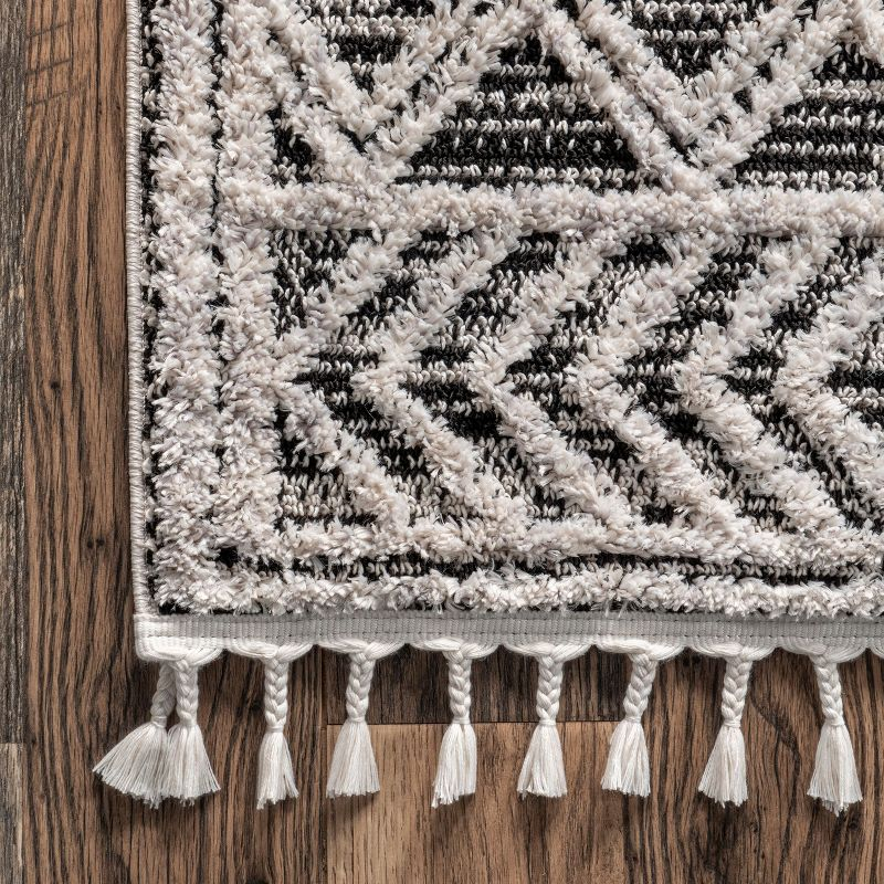 Nuloom 5x8 Ansley Moroccan Tassel Indoor Area Rug, Grey, High-Low Textured Bohemian Design, Plush High Pile, Stain Resistant, Bedroom, Living Room