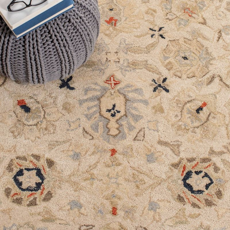 Anatolia AN569 Hand Tufted Area Rug  - Natural/Soft Turquoise - 6' Round - Safavieh.