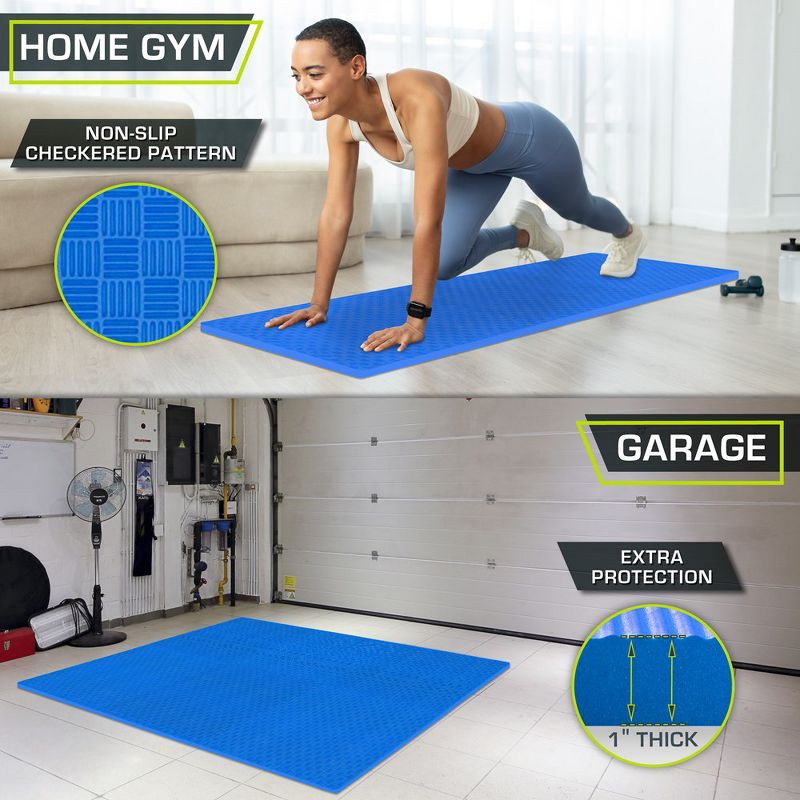 ProsourceFit Checkered Puzzle Exercise Mat 1-in, Blue, 24 Sq Ft - 6 Tiles