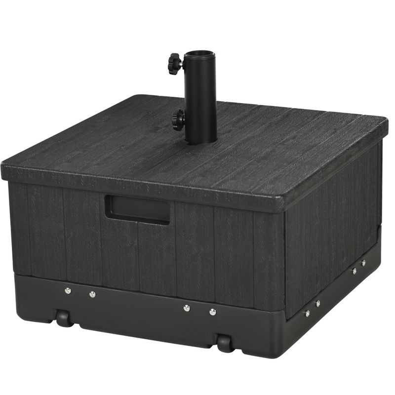 Outsunny 3-in-1 Patio Umbrella Stand Table Raised Garden Bed with Wheels and Handles, Black