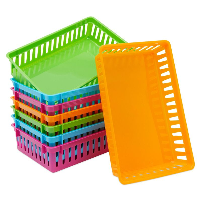 Bright Creations 8 Pack Colorful Storage Bins for Classroom - Small Plastic Baskets for Organizing, Arts, Crafts, Desks, Toys (4 Colors)