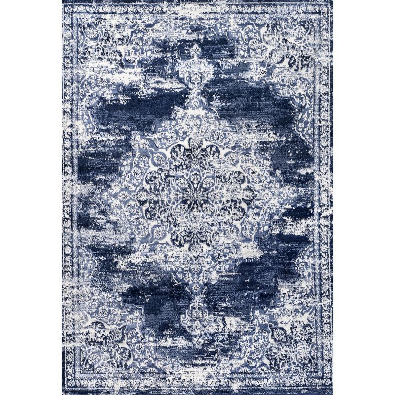 8'x10' Alhambra Ornate Medallion Modern Area Rug, Navy/Ivory - JONATHAN Y