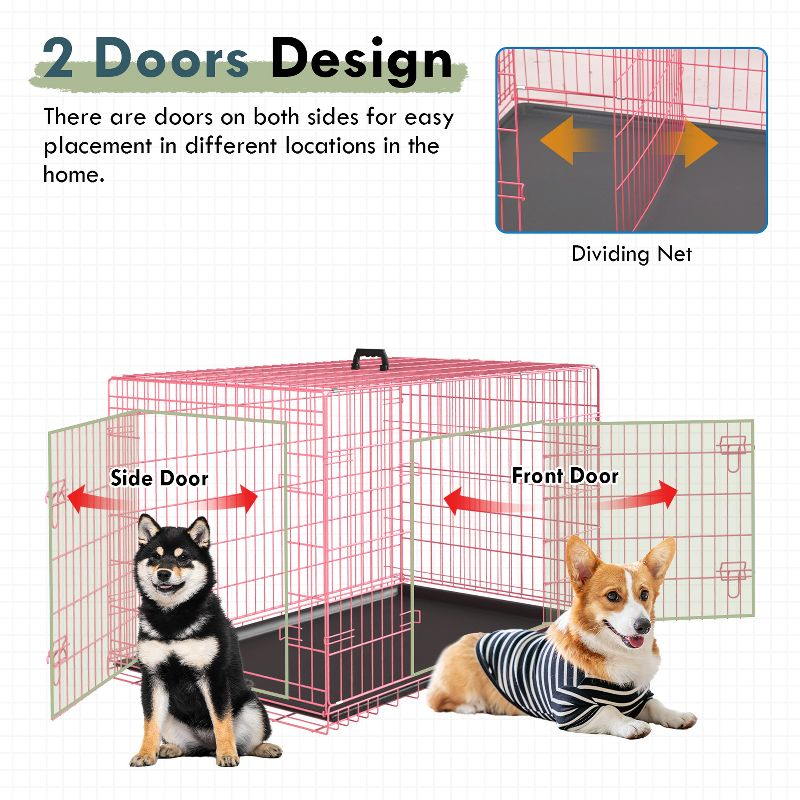 FDW 36 Inch Dog Crates for Large Dogs Folding Mental Wire Crates Dog Kennels Pet Dog Cage Crate with Double-Door Removable Tray and Handle,Pink