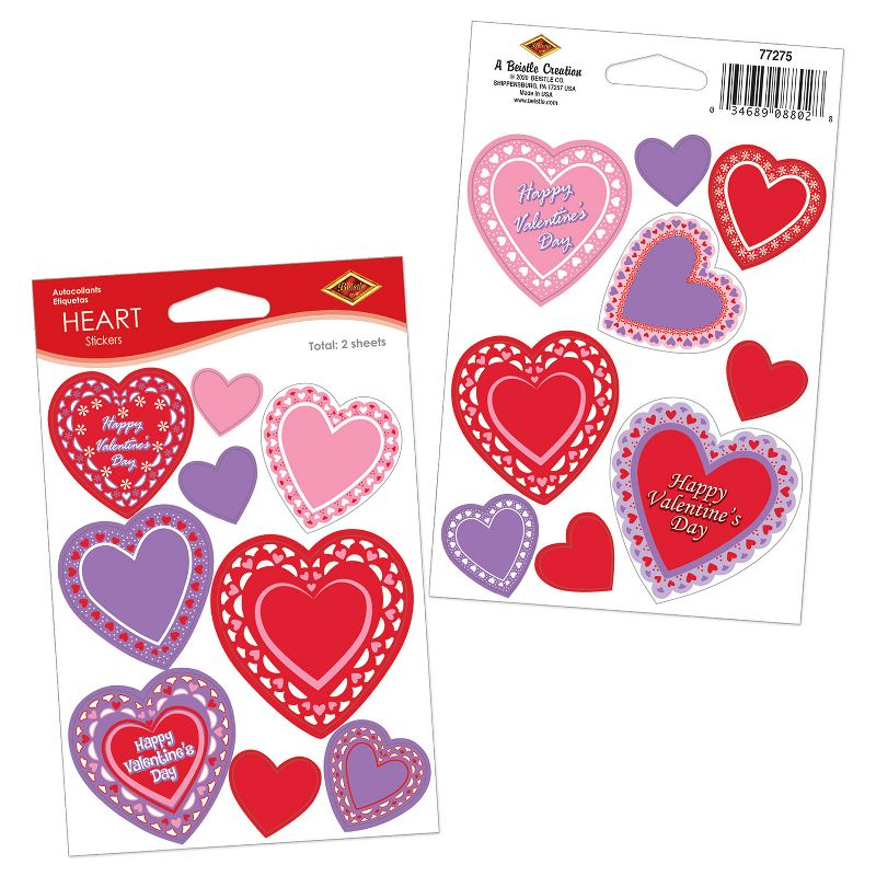 Beistle Heart Stickers, 4" x 6" Sh, (12/Pkg) Red