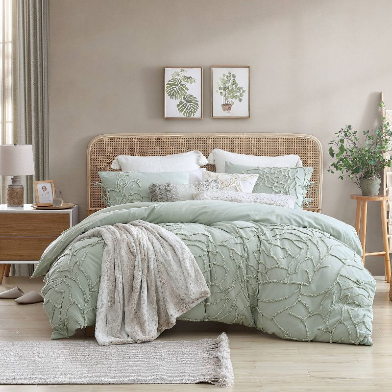 Peri Home 3pc King Chenille Rose Comforter Set Green: Bedding, Floral Pattern, Machine Washable