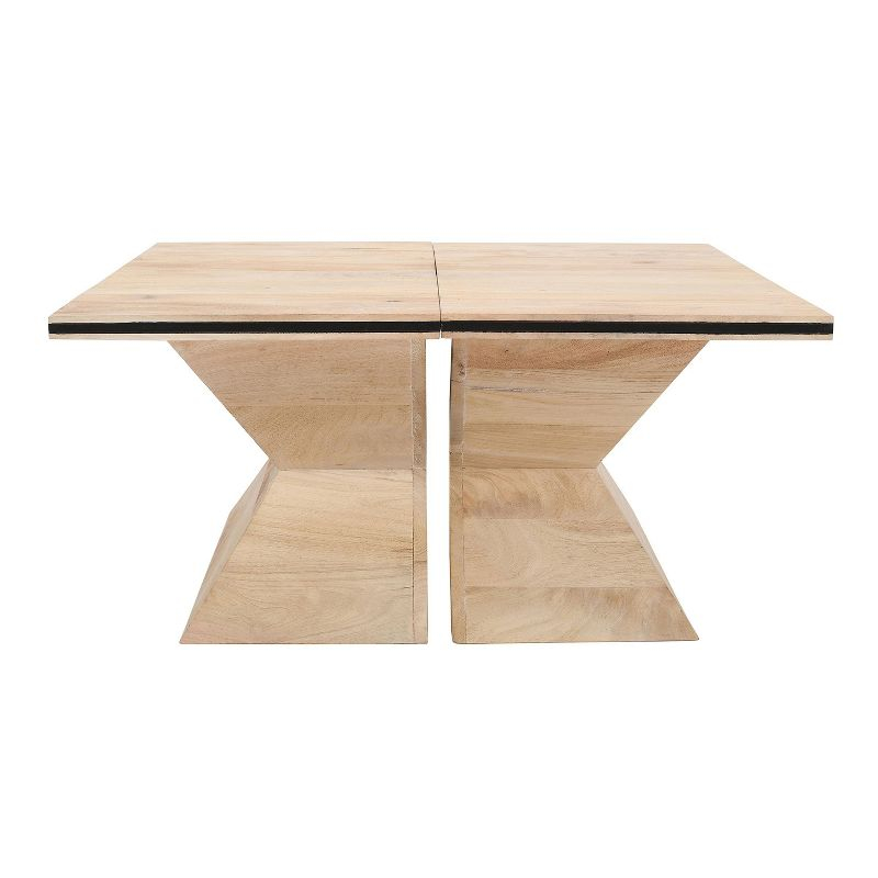 The Urban Port 34" 2pc Coffee Table Handcrafted Split Design with Hourglass Base White Washed Natural Mango Wood White