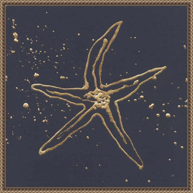 22"x22" Gold Starfish II by Chris Paschke Framed Canvas Wall Art Print Bronze - Amanti Art: Modern Nautical Lithograph, Polystyrene Frame