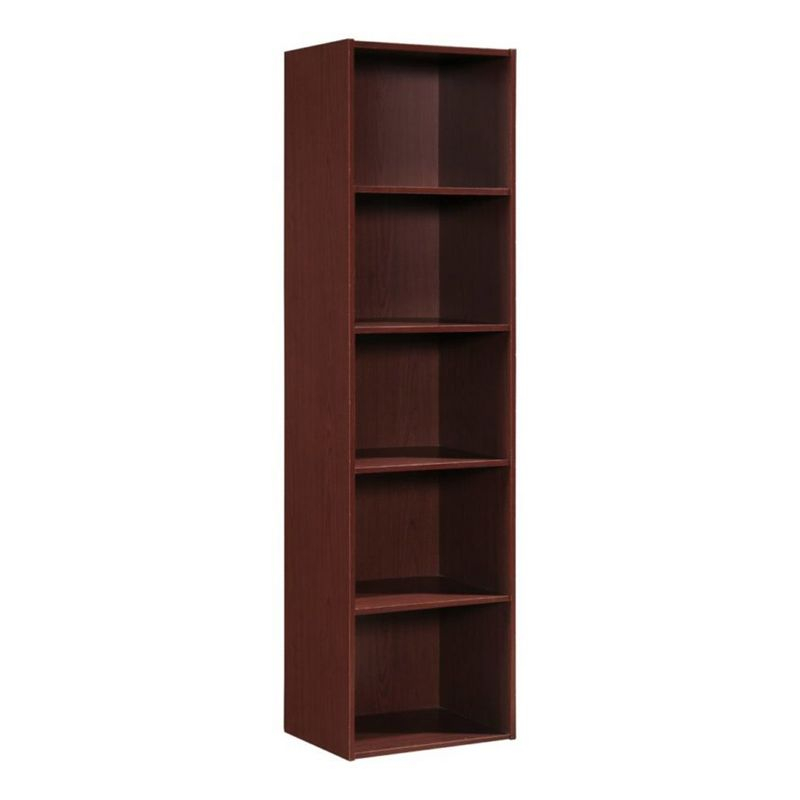 Hodedah 12 x 16 x 60 Inch 5 Shelf Bookcase and Office Organizer Solution for Living Room, Bedroom, Office, or Nursery, Mahogany Wood Finish