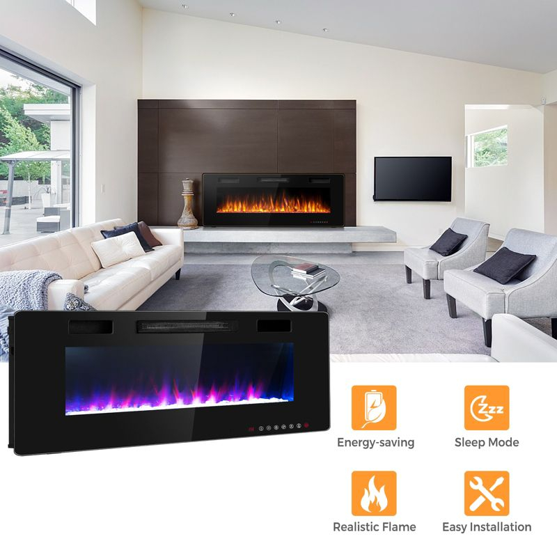Tangkula 60" Recessed Electric Fireplace 750W/1500W heater in Wall Remote Control w/Timer Available Flame Color