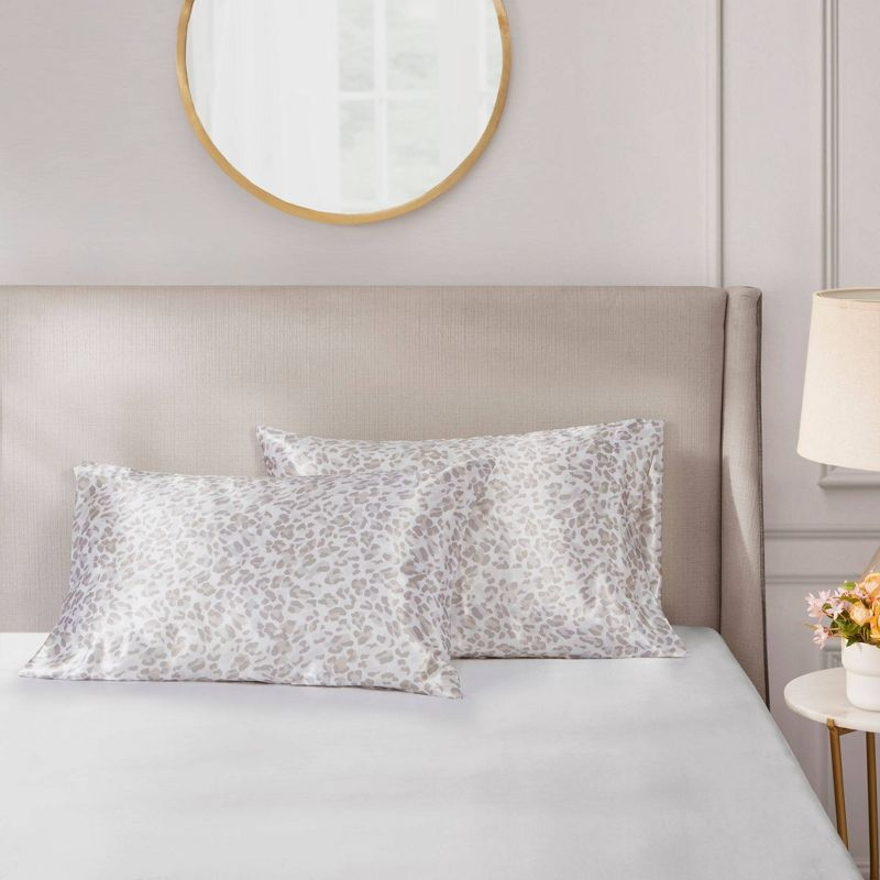 King Satin Luxury 2pc Pillowcase Set Taupe Leopard