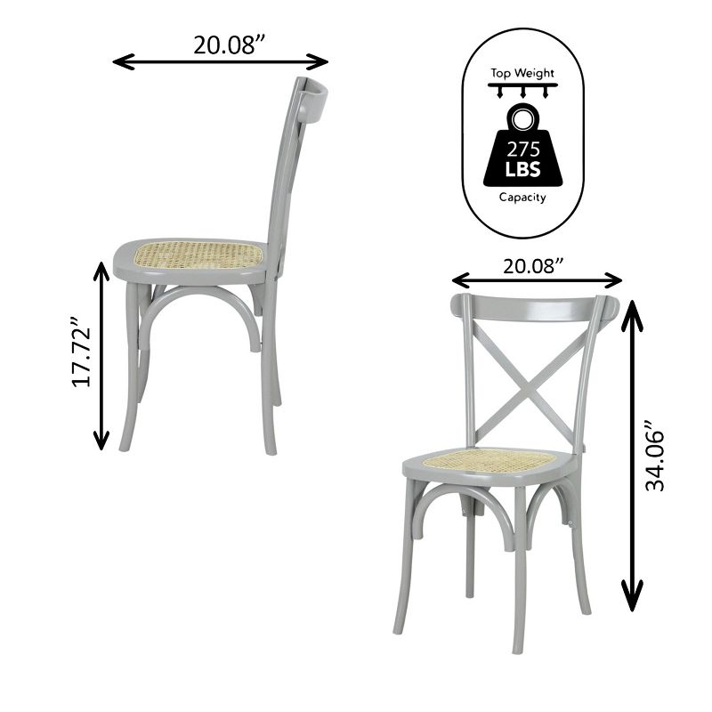 Cassis Classic Traditional X-Back Wood Rattan Dining Chair, Gray/Natural (Set of 2) - JONATHAN Y