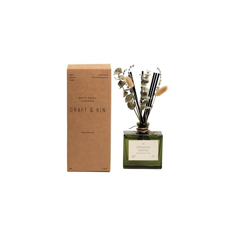 Craft & Kin Reed Diffuser Set With Flower For Home With White Peony Tuberose Scent