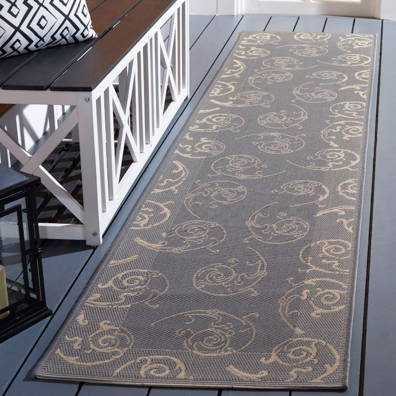 Courtyard CY2665 UV & Stain Resistant Non-Shedding Power Loomed Indoor/Outdoor Runner Rug - Grey/Natural - 2'3"x12' - Safavieh