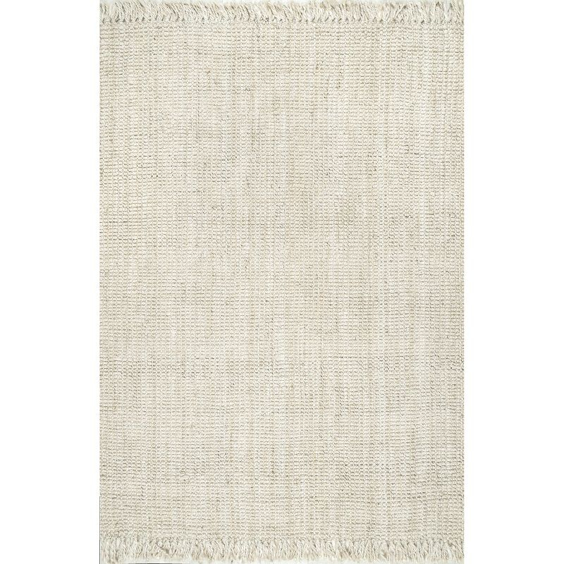Nuloom 2x3 Daniela Jute Tassel Hand Woven Indoor Area Rug, Off White, Solid Chunky Farmhouse Design, Natural Fiber BedroomLiving Room