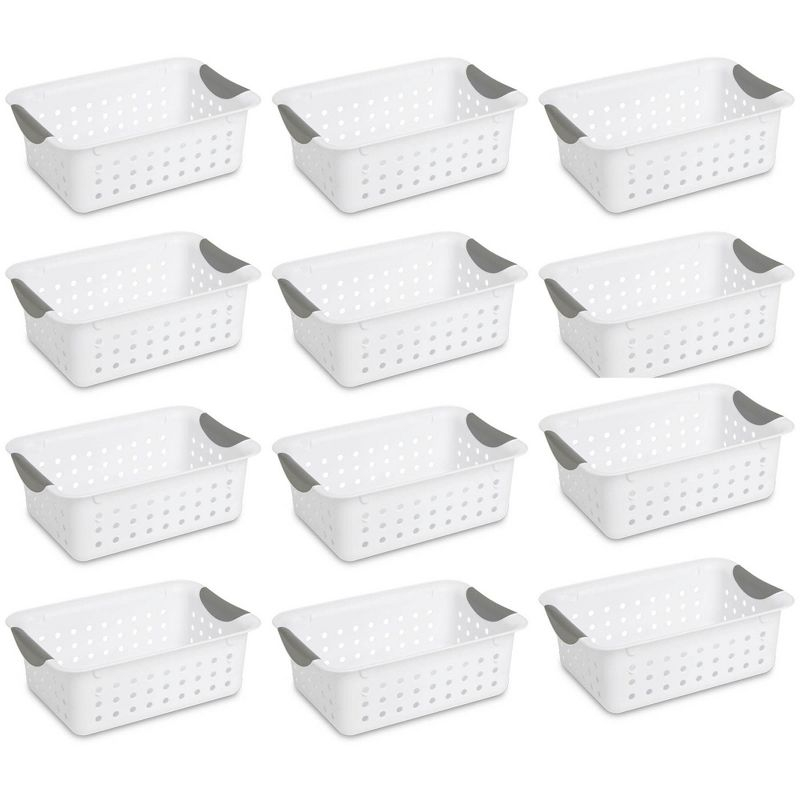 Sterilite Small Ultra Basket, Storage Bin to Organize Closets, Cabinets, Pantry, Shelving and Countertop Space, White, 12-Pack