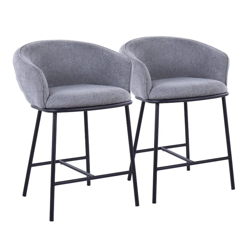 Set of 2 Ashland Counter Height Barstools Gray - LumiSource: Upholstered, Steel Frame, 250lb Capacity