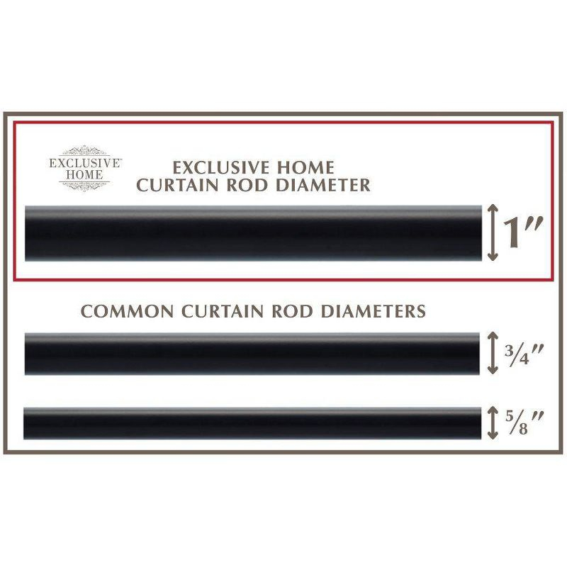 Exclusive Home 66"-120" Duke Curtain Rod - Matte Black: Iron, Single Rod, 25 lb Capacity, Rounded Cap Finial