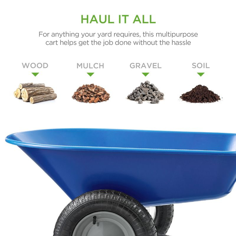 Best Choice Products Dual-Wheel Home Wheelbarrow Yard Garden Cart for Lawn, Construction - Blue