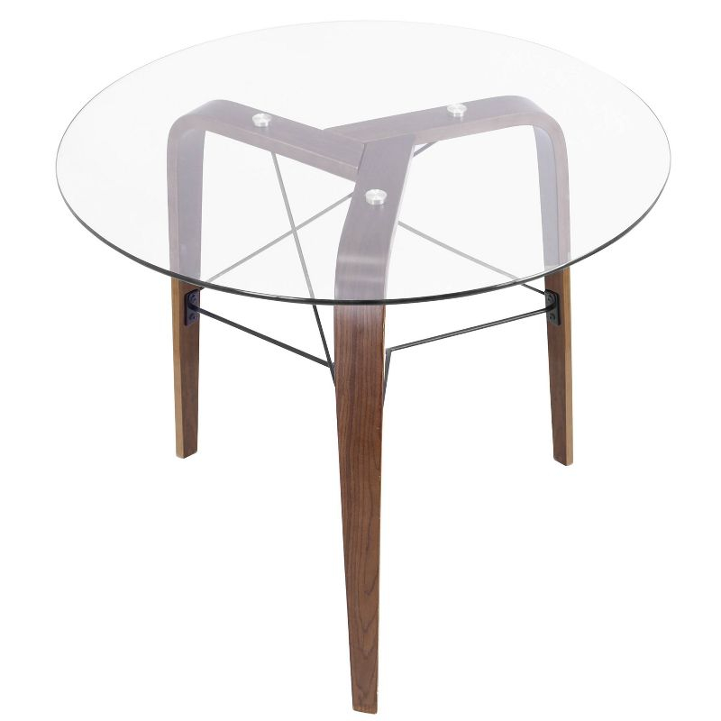 34" Trilogy Round Dining Table Walnut/Clear Glass - LumiSource: Mid-Century Modern Style, Seats 4