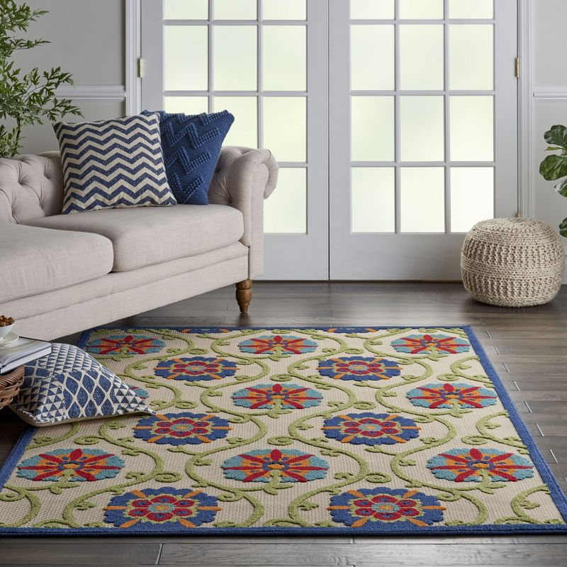 Nourison Aloha Contemporary Floral Flatweave High-Low Indoor Outdoor Area Rug Blue/Multicolor 3'6" x 5'6"