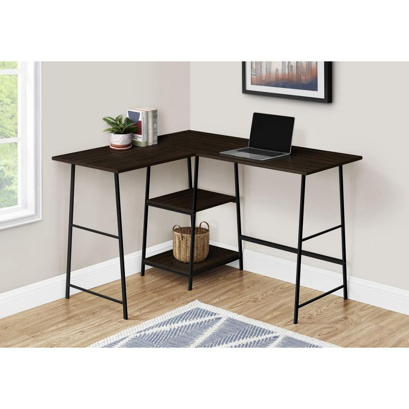 Monarch Specialties Computer Desk Home Office Corner Storage Shelves 48InchL L Shape Work Laptop Metal Laminate Brown Black Contemporary Modern