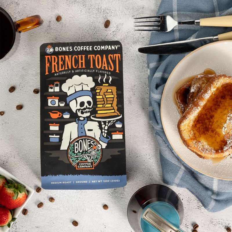 Bones Coffee Company French Toast Ground Coffee Beans Sweet & Buttery Flavor 12 oz Medium Roast (Ground)