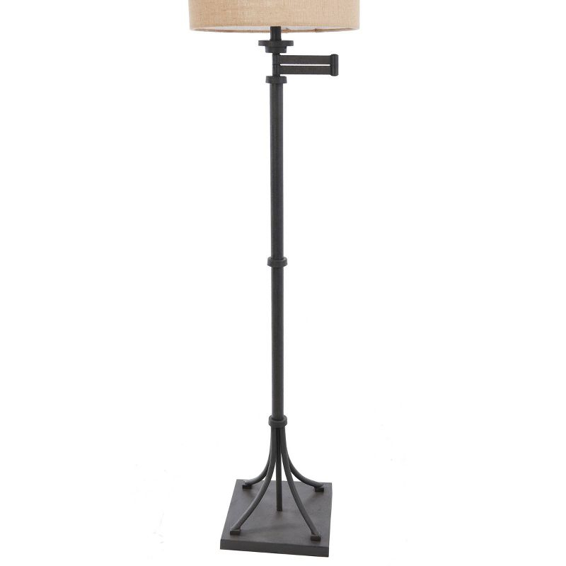 Tipton Swing Arm Floor Lamp with Burlap Shade Bronze/Tan - StyleCraft: Adjustable, UL Listed, Metal Body, Polyester Shade