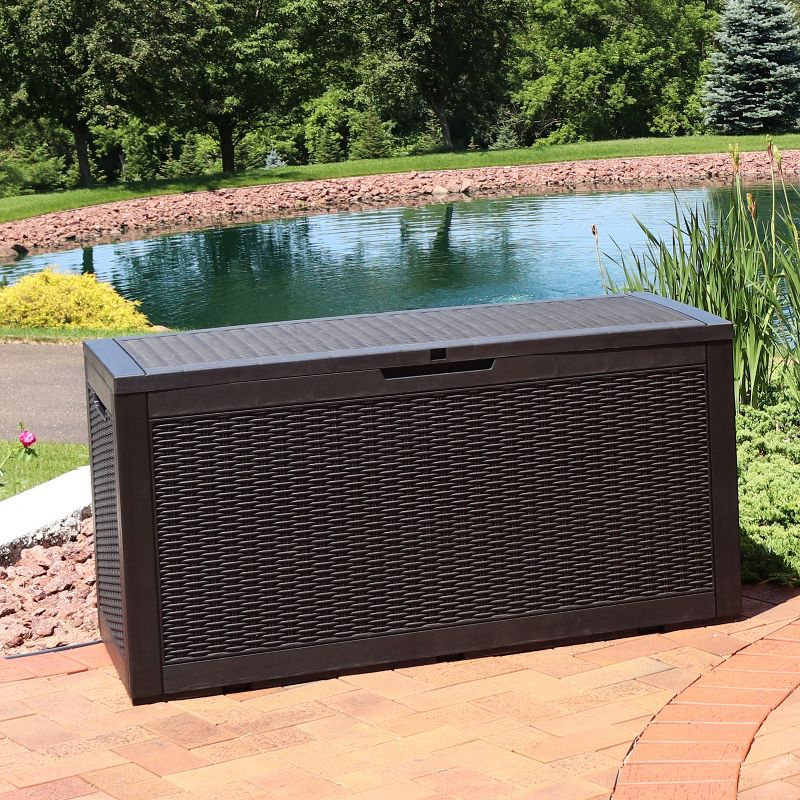 Sunnydaze Outdoor Deck and Patio Storage Box with Rattan Design - 100 Gal. - Phantom Gray