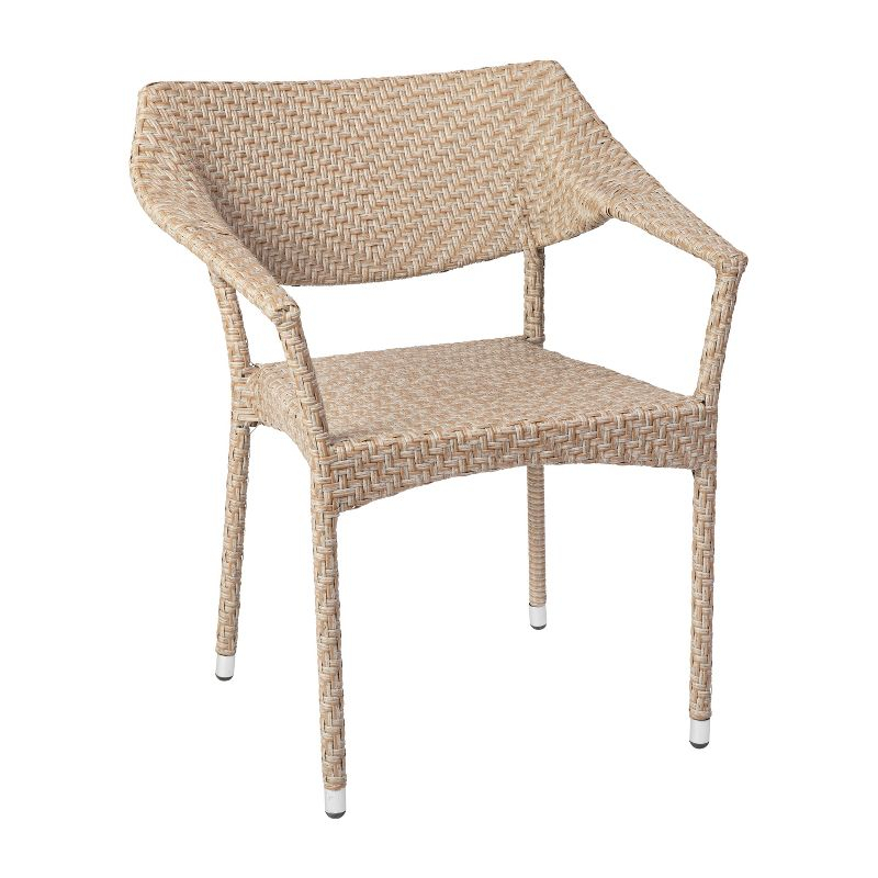 Flash Furniture Jace Commercial Grade Stacking Patio Chair, All Weather PE Rattan Wicker Patio Dining Chair in Natural