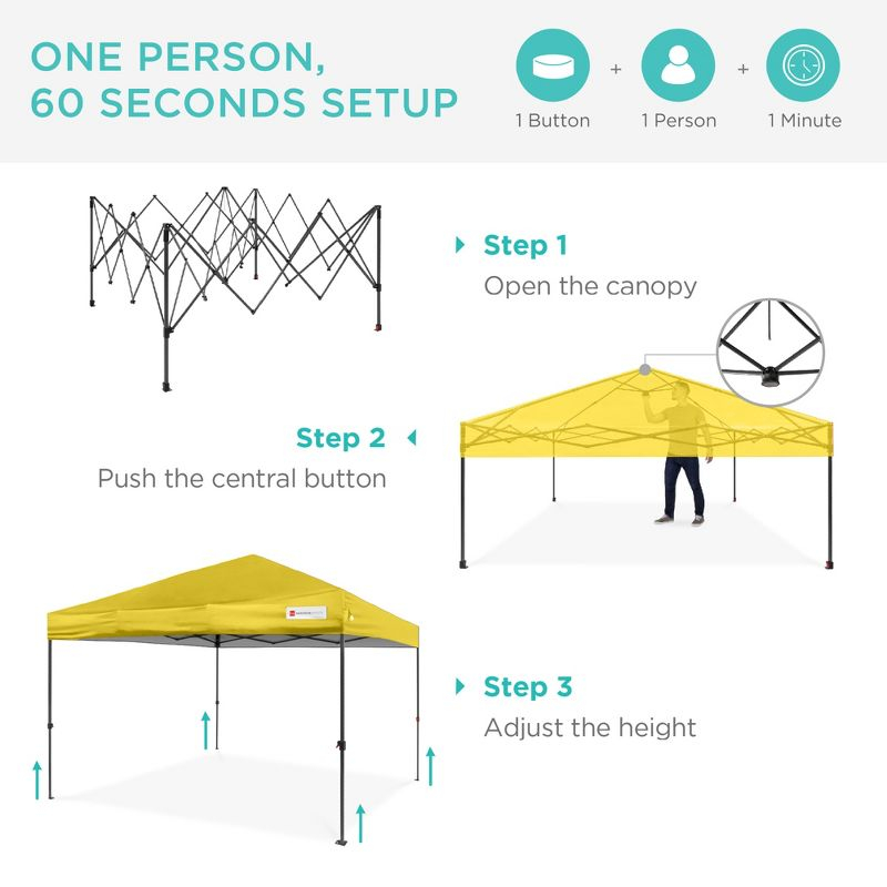 Best Choice Products 12x12ft Easy Setup Pop Up Canopy w/ 1-Button Setup, Wheeled Case, 4 Weight Bags - Yellow