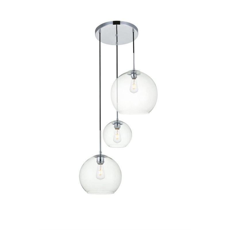 Elegant Lighting Baxter 3-Light Chrome Pendant Fixture with Clear Glass Globes
