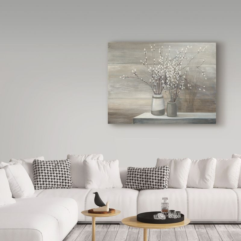Trademark Fine Art -Julia Purinton 'Pussy Willow Still Life Gray Pots' Canvas Art - 35''x47''