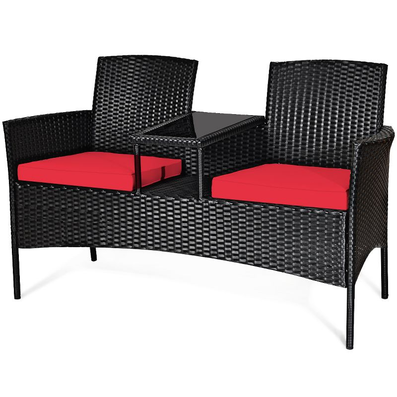 Tangkula Outdoor Rattan Furniture Wicker Patio Conversation Chair W/Cushion Red