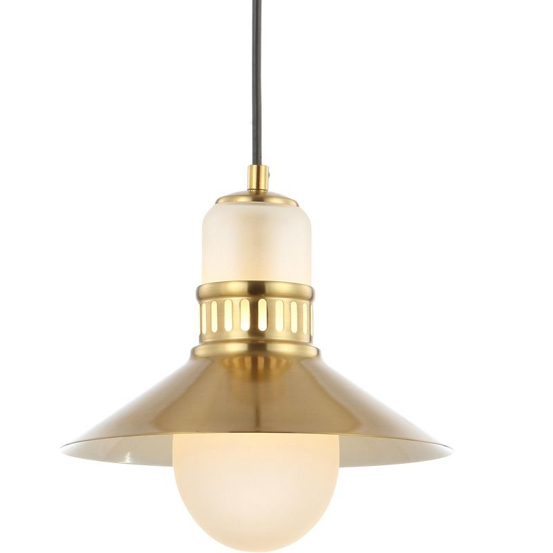 JONATHAN Y Colin 9.75" Adjustable Iron/Glass Retro Hurricane LED Pendant, Brass Gold