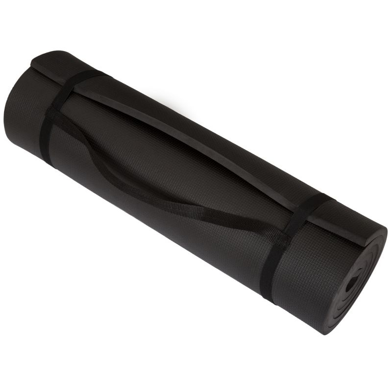 Extra-Thick Yoga Mat 0.5"H - Durable Comfort Non-Slip Foam Workout Mat with Carrying Strap by Wakeman (Black)
