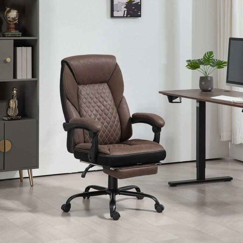 HOMCOM Executive Office Chair with Footrest, High Back Desk Chair, Reclining Swivel Chair, Height Adjustable, Dark Brown