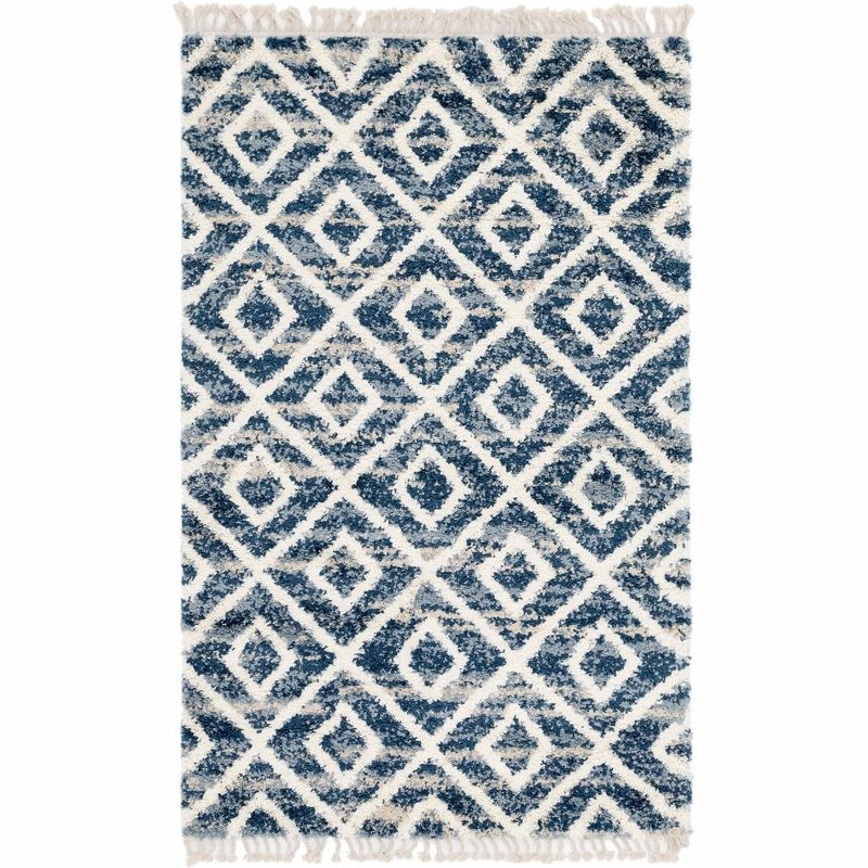 Unique Loom 5' 1 x 8' 0 Blue Hygge Shag Diamond Area Rug