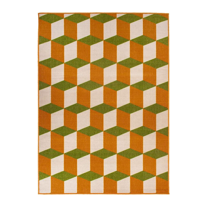 World Rug Gallery Contemporary Geometric Flatweave Indoor/Outdoor Area Rug - ORANGE 5' X 7':  Quick Dry,  UV Resistant