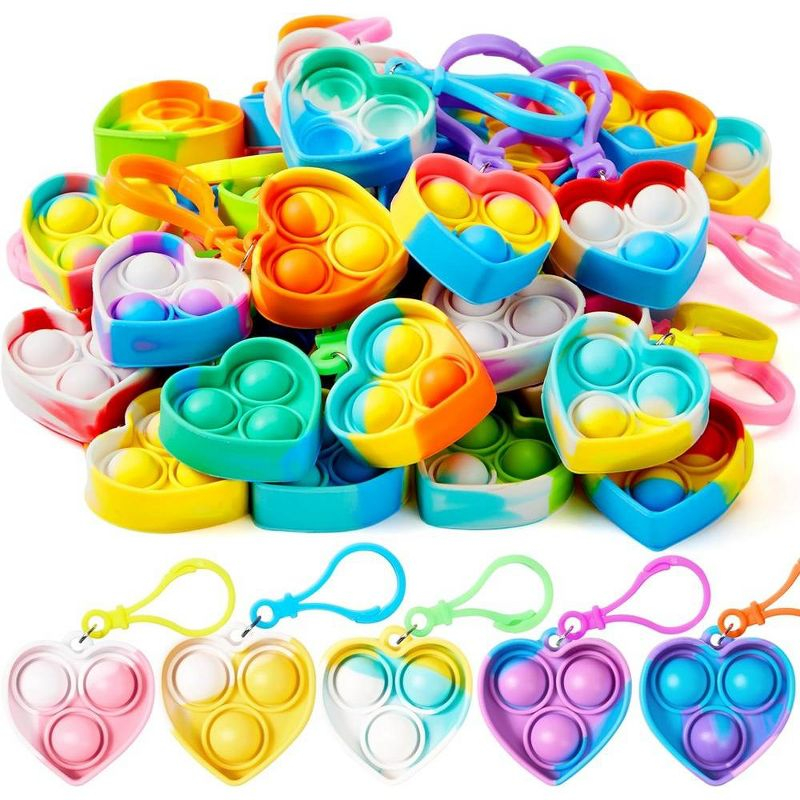 Heart Pop Fidget Keychain Mini Sensory Toys Bulk 30 Pack Party Favors for Kids, Goodie Bag Stuffers Fidget Toys, Valentines Gifts for Kids Classroom