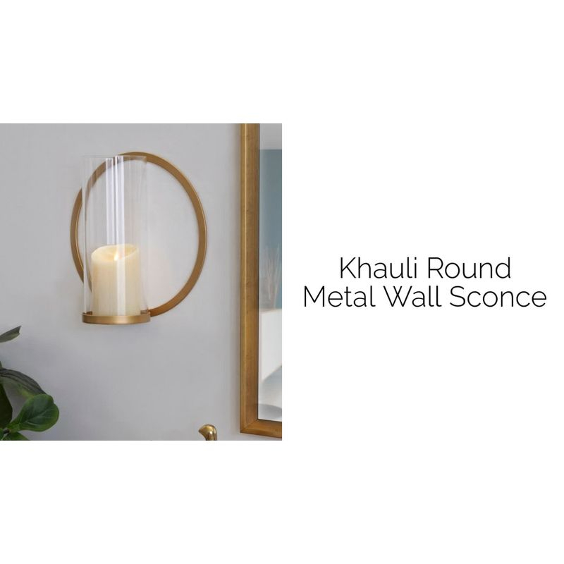 Kate and Laurel Khauli Round Metal Wall Sconce, 12" Diameter, Gold