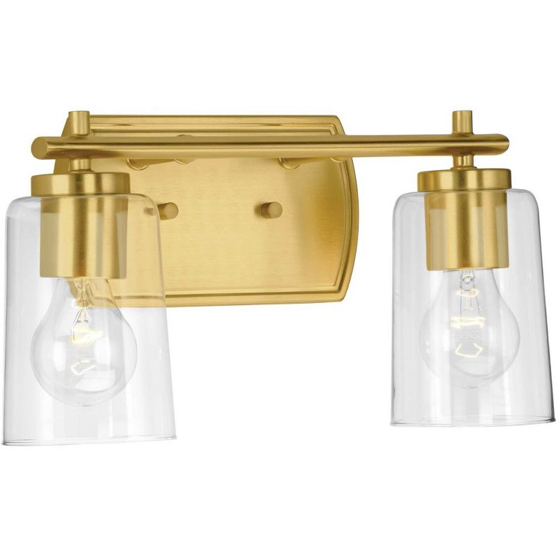 Progress Lighting Adley 2-Light Bath Vanity in Satin Brass with Clear Glass Shades