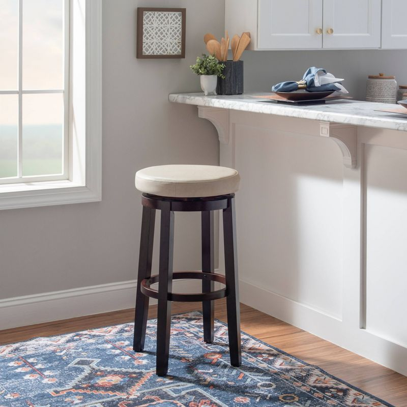 Maya Faux Leather Swivel Backless Barstool White - Linon