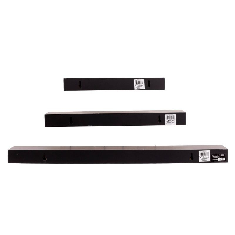 Kiera Grace (Set of 3) 12",16" and 24" Floating Shelves Black: MDF Wall Mount, Traditional Decor, Includes Hardware
