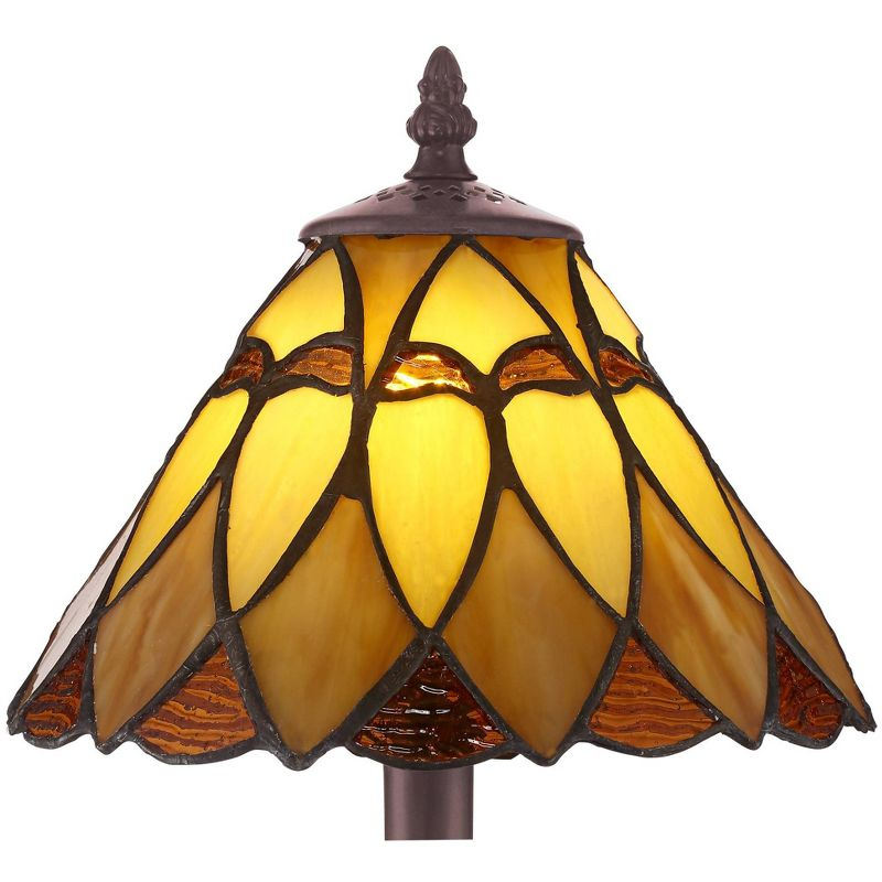Robert Louis Tiffany Austin Mission Accent Table Lamp 14" High LED Warm Brown Amber Art Glass Shade for Bedroom Bedside Nightstand Office House Home
