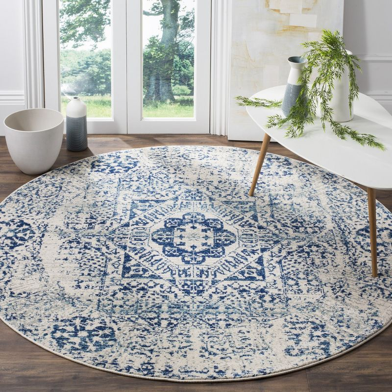 Evoke EVK260 Power Loomed Accent Rug - Ivory/Blue - 3' Round - Safavieh.