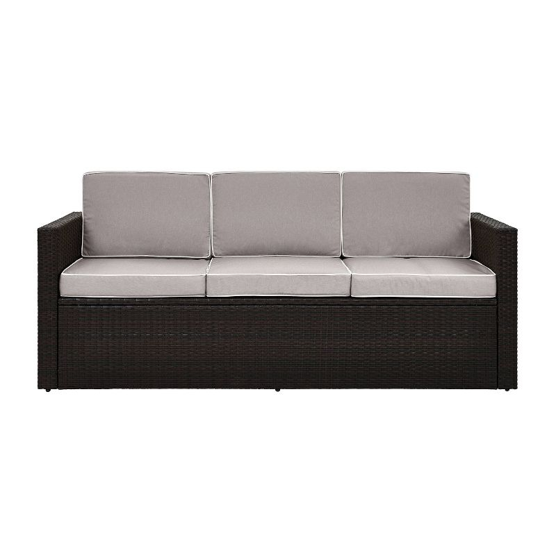 Palm Harbor Outdoor Wicker Sofa In Brown with Gray Cushions - Crosley: All-Weather, Fade-Resistant Patio Furniture