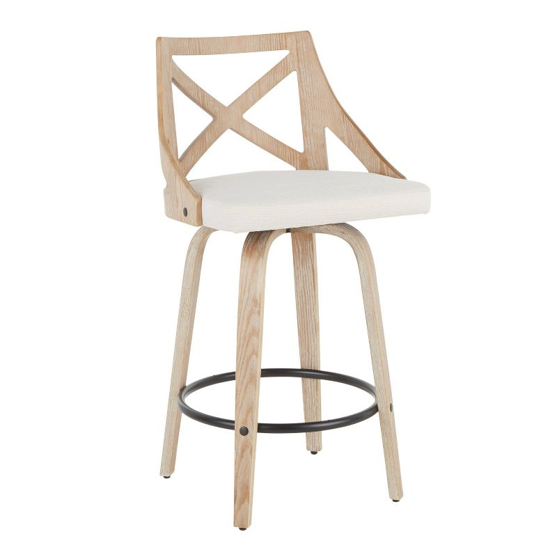Set of 2 25.5" Charlotte Farmhouse Counter Height Barstools Cream - LumiSource: Wood Frame, Polyester Upholstery, Swivel Seat